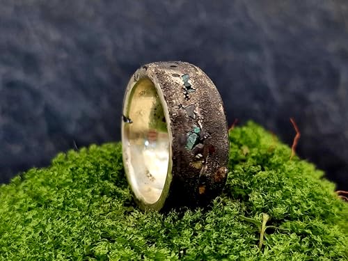 LeoLars-PABE Massiver Sandguss Design Ring, Gr. 60-61, aus 925er Silber mit verschieden farbigen direkt eingegossenen Saphiren, geschwärzt, Unikat, Handarbeit