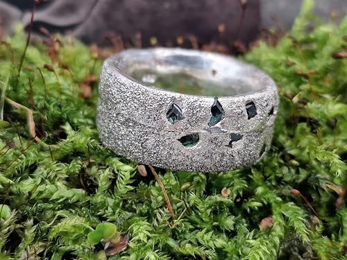 LeoLars-PABE Massiver Saphir Sandguss Design Ring, Gr.61-62 (19,5), aus 925er Silber mit eingegossenen Saphiren, rau, natürlich, Unikat, Handarbeit