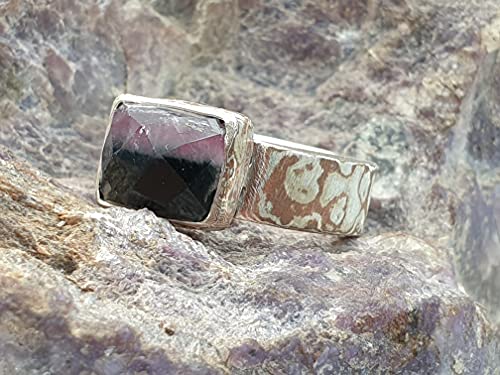 LeoLars-PABE Mokume Gane Silber-Kupfer Ring, Gr.52 mit zweifarbigem Turmalin, Unikat, Handgeschmiedet