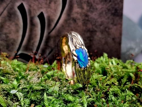 LeoLars-PABE Schwarzer Opal Design Ring, Gr.57 (18,2), aus 585er Gelb Gold, Holz Design Oberfläche, Opal brilliantes grünes Opalfeuer, Massiv, Organisch, Natürlich, Unikat, Handarbeit