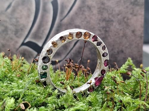 LeoLars-PABE Regenbogen Sandguss Design Ring, Gr.59 (18,7) aus 925er Silber mit eingegossenen echten bunten Edelsteinen, Vorsteckring, Anhänger, Unikat, Handarbeit