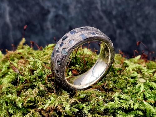 LeoLars-PABE Saphir Sandguss Design Herren Ring, Gr. 64 (20,2), aus 925er Silber mit eingegossenen Saphiren von blau nach grün, Unikat, Handarbeit