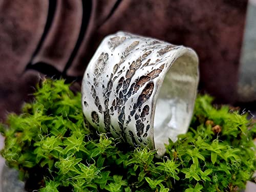 LeoLars-PABE Design Ring Konifere, Gr.56, aus 925er Silber, teilgeschwärzt, echte Koniferen Oberfläche, Unikat, Handarbeit