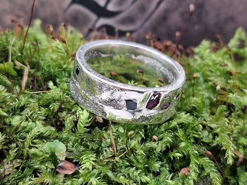 LeoLars-PABE Bunter Design Sandguss Ring, Gr. 59 (18,7), aus 925er Silber mit bunten echten eingegossenen Edelsteinen, glänzend, Unikat, Handarbeit