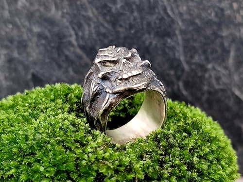 LeoLars-PABE Krasser Totenkopf Design Ring, Gr.62 (19,7), aus 925er Silber, massiv, wild, böse, geschwärzt, Unikat, Handarbeit