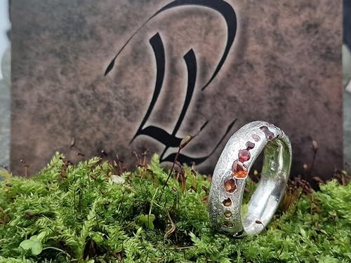 LeoLars-PABE Sandguss Regenbogen Design Ring, Gr. 62-63 (19,9), mit bunten echten eingegossenen Edelsteinen aus 925er Silber, Unikat, Handarbeit