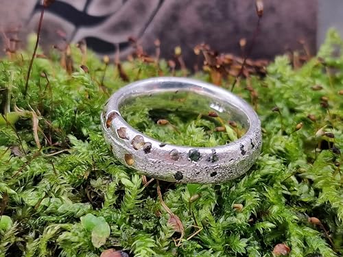 LeoLars-PABE Design sandguss Ring, Gr.56 (18), aus 925er Silber mit eingegossenen verschieden farbigen kleinen Edelsteinen, Unikat, Handarbeit