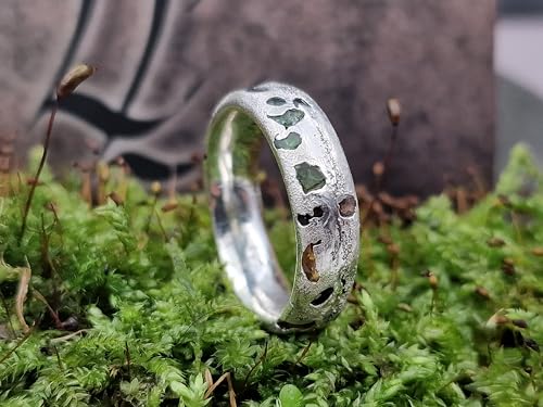 LeoLars-PABE Sandguss Design Ring mit eingegossenen verschieden farbigen Saphiren, Gr.57 (18,2), aus 925er Silber, Unikat, Handarbeit