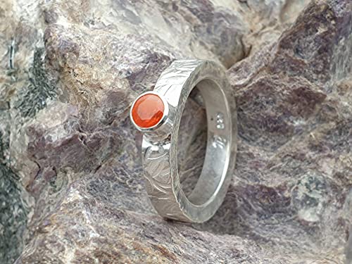 LeoLars-PABE Feueropal Ring aus 925er Silber, Gr. 58, Structure Design Teilkreise, Unikat, Handarbeit