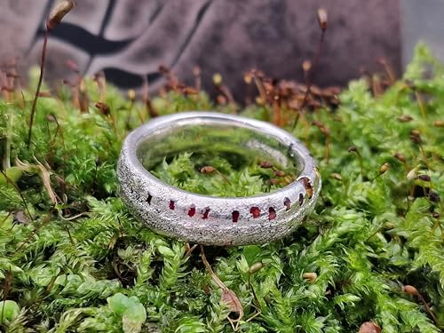 LeoLars-PABE Design sandguss Ring, Gr.56 (18), aus 925er Silber mit eingegossenen verschieden farbigen kleinen Edelsteinen, Unikat, Handarbeit