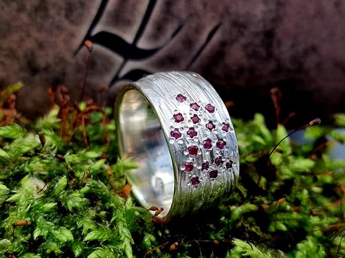 LeoLars-PABE Rubin Ring im Wellen Design, Gr.58 (18,5), aus 925er Silber, 18 Rubine, schönes rot, massiv, Unika, Handarbeit