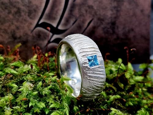 LeoLars-PABE Blautopas Design Ring, Gr. 59 (18,7), aus 925er Silber mit Swiss Blue Blautopas im Carreeschliff, Wattenmeer Design, Unikat, Handarbeit