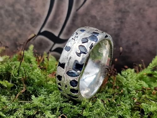 LeoLars-PABE Design Saphir Sandguss Design Herren Ring, Gr.66 (21), mit echten blauen eingegossenen Saphiren aus 925er Silber, Unikat, Handarbeit