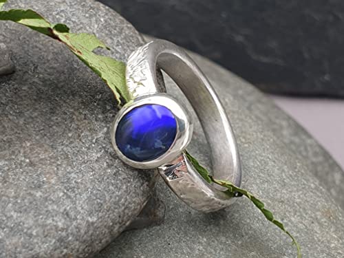 LeoLars-PABE Schwarzer Opal Ring, Gr.56, aus 925er Silber, Blau-Lila, Structure Design, Unikat, Handarbeit