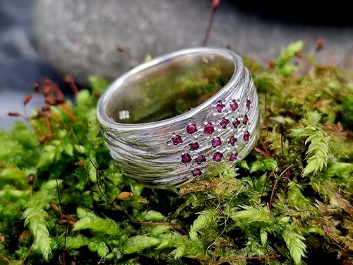 LeoLars-PABE Rubin Ring im Wellen Design, Gr.58 (18,5), aus 925er Silber, 18 Rubine, schönes rot, massiv, Unika, Handarbeit