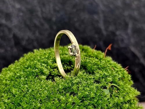 LeoLars-PABE Alexandrit Design Ring, Gr.56-57, aus 585er Gelbgold, Farbwechsler grün-lila, holzgemaserte Oberflächen Struktur, Unikat, Handarbeit