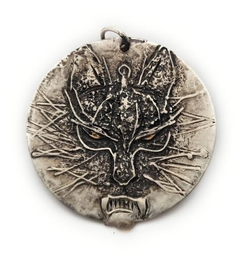 LeoLars-PABE Fenriswolf Anhänger aus 925er Silber mit Feingold Augen, teilgeschwärzt, Lokis erstes Kind, Unikat, Handarbeit