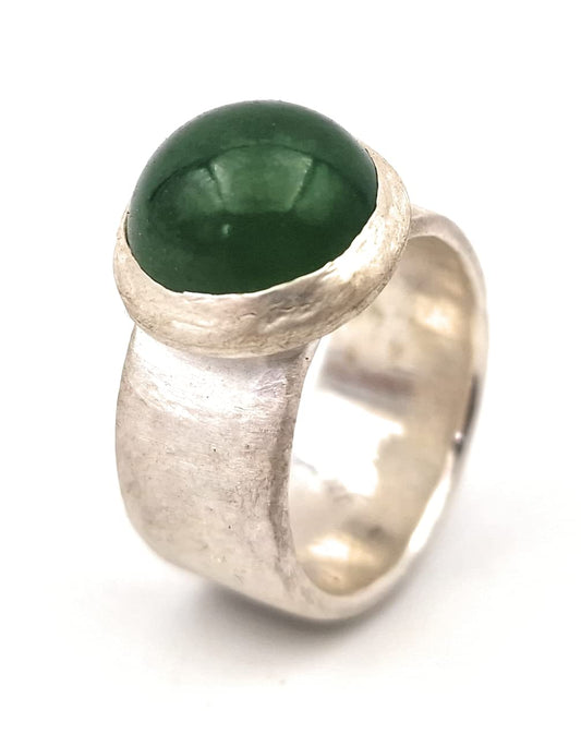LeoLars-PABE Echter Jade Ring aus 925er Silber, Gr.57 (18.2), massiv, gehämmert und gebürstet, Unikat, Handarbeit