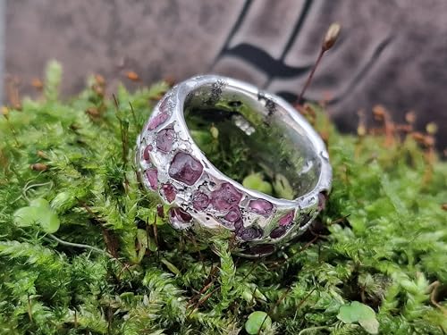 LeoLars-PABE Design Sandguss Ring, Gr.51-52 (16,3), aus 925er Silber mit eingegossenen Spinell Rohsteinen, Unikat, Handarbeit