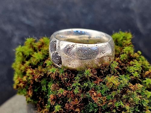LeoLars-PABE Sandguss Design Ring, Gr.55, aus 925er Silber, rauh, ursprünglich, natürlich, mit 2 großen Rohdiamant Würfeln, Unikat, Handarbeit