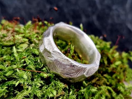LeoLars-PABE 925er Silber Design Ring, Gr. 61-62 (19,5), Stein Oberfläche, grobe Facetten mit Riefen, sehr massiv, Unikat, Handarbeit