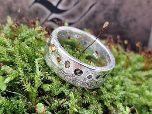 LeoLars-PABE Bunter Design Sandguss Ring, Gr. 59 (18,7), aus 925er Silber mit bunten echten eingegossenen Edelsteinen, glänzend, Unikat, Handarbeit