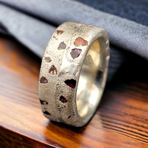 LeoLars-PABE 925er Siber Design Sandguss Ring, Gr. 60 (19), mit eingegossenen verschieden farbigen Saphiren, sehr massiv, Nr.59, Unikat, Handarbeit