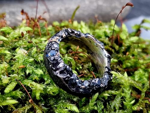 LeoLars-PABE Blauer Saphir Sandguss Design Ring Vulkan, Gr. 57 (18), aus 925er Silber, viel Glitzer, teilgeschwärzt, wie aus einem Stück Vulkan, rauh und wild, Unikat, Handarbeit