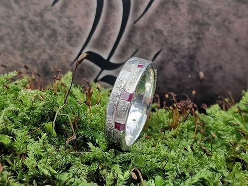 LeoLars-PABE Design Sandguss Rubin Ring, Gr.61-62 (19,5), aus 925er Silber mit eingegossenen echten Rubinen, Handarbeit, Unikat