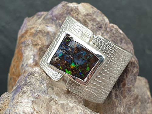 LeoLars-PABE Boulder Opal Design Herren Ring aus 925er Silber, Gr.65, Schlangenhaut Muster, Massiv, Unikat, Handarbeit