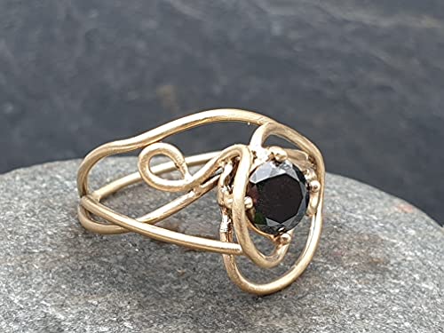 LeoLars-PABE Schwarzer Diamant 1.39ct. Ring Gr.57 aus 750er Gold, verspielt, zart, Golddraht, Unikat, Handarbeit