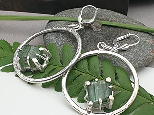 Grüner Turmalin Design Ohrhänger aus 925er Silber, angeschliffene Roh Turmaline, Unikat, Handarbeit
