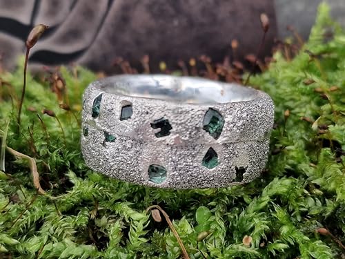 LeoLars-PABE Massiver Saphir Sandguss Design Ring, Gr.61-62 (19,5), aus 925er Silber mit eingegossenen Saphiren, rau, natürlich, Unikat, Handarbeit